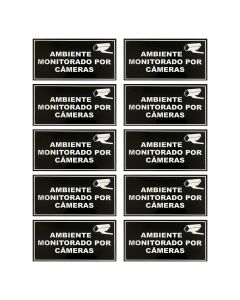 Kit 10 Placa de Ambiente Monitorado por Câmeras 10x20cm em Alumínio - Acton