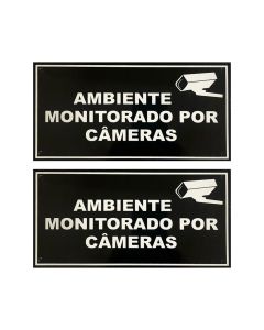 Kit 2 Placa Sinalizadora Ambiente Monitorado por Câmeras 10x20cm