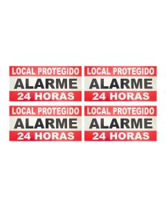 Kit 4 Placa de Sinalização Proteção Residencial 24 Horas 10x20cm em Alumínio - Acton