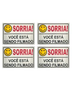Kit 4 Placa de Sinalização Comercial Você Está Sendo Filmado 10x15cm em Alumínio - Acton