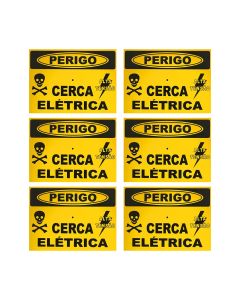 Kit 6 Placa Cerca Elétrica 12,5x17,5cm em Alumínio