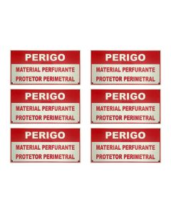 Kit 6 Placas Placa Perigo 10x20cm em Alumínio Protetor de Perímetro