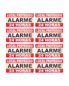 Kit 8 Placa de Sinalização Proteção Residencial 24 Horas 10x20cm em Alumínio - Acton